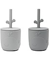 Done By Deer Set 2 Tazze con Tappo e Cannuccia - Peekaboo - Wally - Grigio - 100% Silicone Alimentare Bicchieri