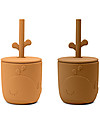 Done By Deer Set 2 Tazze con Tappo e Cannuccia - Peekaboo - Wally - Mostarda - 100% Silicone Alimentare Bicchieri