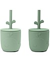 Done By Deer Set 2 Tazze con Tappo e Cannuccia - Peekaboo - Wally - Verde - 100% Silicone Alimentare Bicchieri