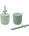 Done By Deer Set 2 Tazze con Tappo e Cannuccia - Peekaboo - Wally - Verde - 100% Silicone Alimentare Bicchieri