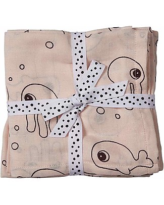 Done By Deer Set 2 Telini Antirigurgito Rosa Cipria Amici del Mare - 70x70 cm - 100% cotone Bavagli con Maniche