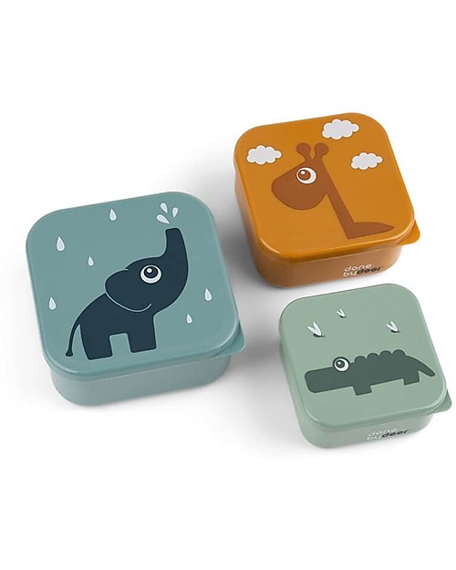 Done By Deer Set 3 Contenitori Merenda - Amici di Deer - Blu Mix - Lavabile in Lavastoviglie - Misure Differenti Porta Merenda