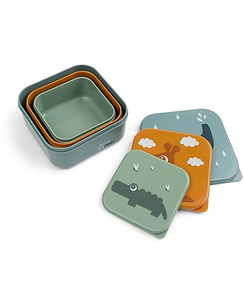 Done By Deer Set 3 Contenitori Merenda - Amici di Deer - Blu Mix - Lavabile in Lavastoviglie - Misure Differenti Porta Merenda