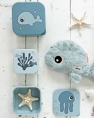 Done By Deer Set 3 Contenitori Portamerenda Sea Friends - Blu Contenitori Latte e Snack