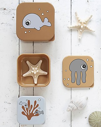 Done By Deer Set 3 Contenitori Portamerenda Sea Friends - Mostarda/Grigio Biberon_