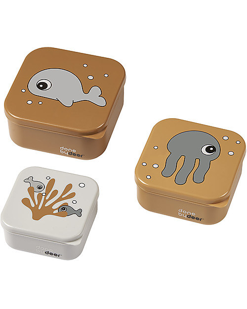 Done By Deer Set 3 Contenitori Portamerenda Sea Friends - Mostarda/Grigio Porta Merenda