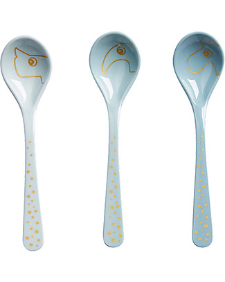 Done By Deer Set 3 Cucchiai Baby Happy Dots, Celeste/Oro Posate e Bacchette