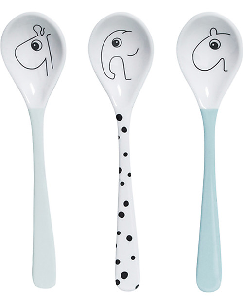 Done By Deer Set 3 Cucchiai Baby Happy Dots, Celeste Posate