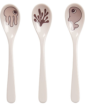 Done By Deer Set 3 Cucchiai Baby Sea Friends - Cipria - Manico Lungo Posate e Bacchette