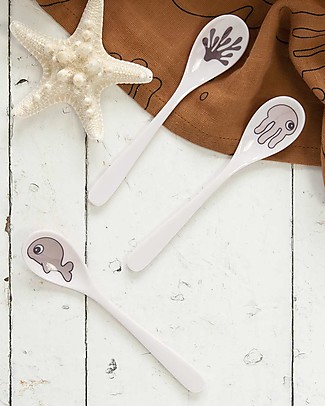 Done By Deer Set 3 Cucchiai Baby Sea Friends - Cipria - Manico Lungo Posate e Bacchette