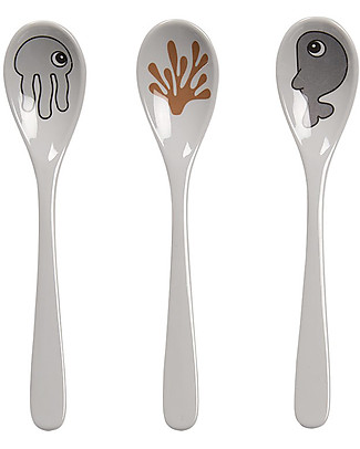 Done By Deer Set 3 Cucchiai Baby Sea Friends - Mostarda/Grigio - Manico Lungo Posate e Bacchette