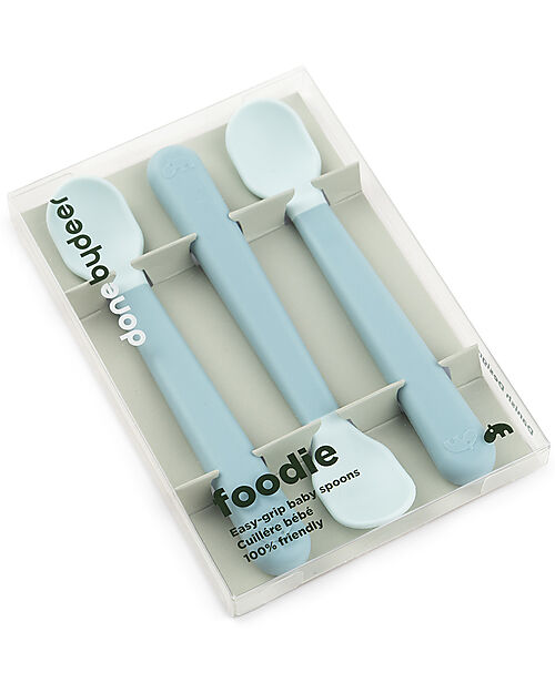 Done By Deer Set 3 Cucchiaini Foodie - Anti-Slip per Neonati - Blu - 100% PP Alimentare Posate