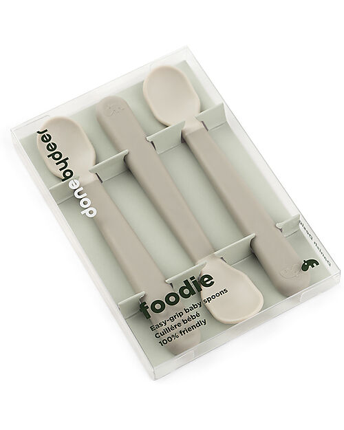 Done By Deer Set 3 Cucchiaini Foodie - Anti-Slip per Neonati - Sabbia - 100% PP Alimentare Posate