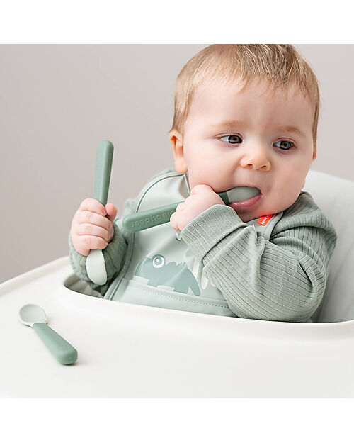 Done By Deer Set 3 Cucchiaini Foodie - Anti-Slip per Neonati - Verde - 100% PP Alimentare Posate