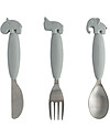Done By Deer Set 3 Posate Anti-Scivolo - Forchetta, Cucchiaio e Coltello - Grigio Scuro - Silicone Alimentare e Acciaio inossidabile Posate