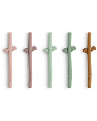 Done By Deer Set 5 Cannucce Peekaboo - Gocce d'Acqua - Cipria Multicolor- Silicone Alimentare Posate