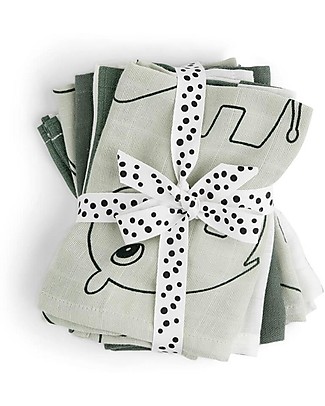 Done By Deer Set 5 Teli in Tessuto Milleusi - Amici di Deer - Verde - 100% Cotone Bio GOTS - 30x30cm Swaddle di Mussola
