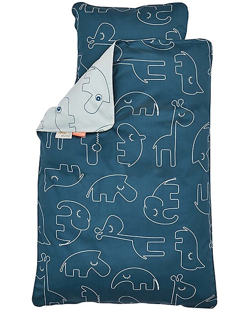 Done By Deer Set Copripiumino e Federa Sleepy - Blu - Baby 100x70 cm - 100% Cotone Set Copripiumino
