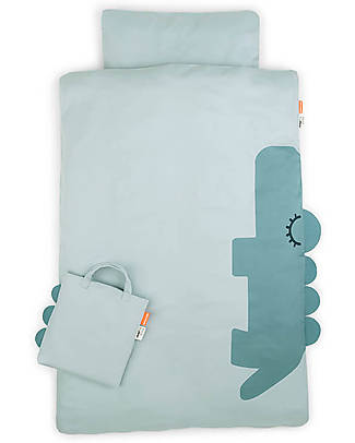 Done By Deer Set Copripiumino e Federa Sleepy Croco Blu - 140x100 cm - 100% Cotone Set Copripiumino