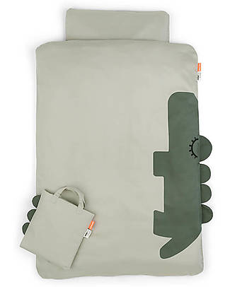 Done By Deer Set Copripiumino e Federa Sleepy Croco Verde - 140x100 cm - 100% Cotone Set Copripiumino
