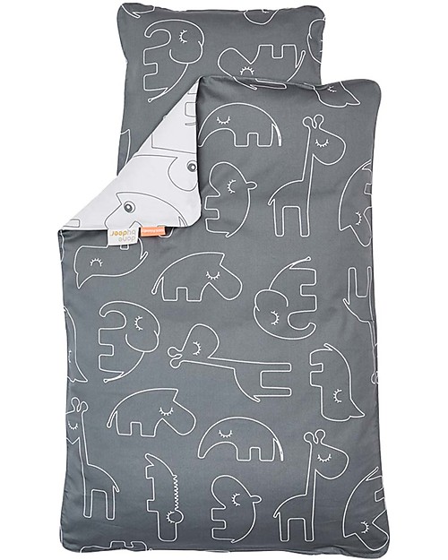 Done By Deer Set Copripiumino e Federa Sleepy - Grigio - Baby 100x70 cm - 100% Cotone Set Copripiumino
