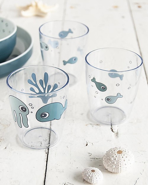 Done By Deer Set da 3 Mini-Bicchieri Yummy Sea Friends - Blu Bicchieri