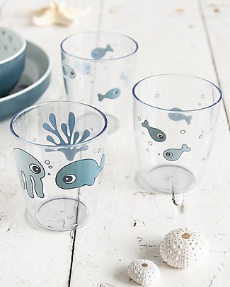 Done By Deer Set da 3 Mini-Bicchieri Yummy Sea Friends - Blu Tazze e Bicchieri