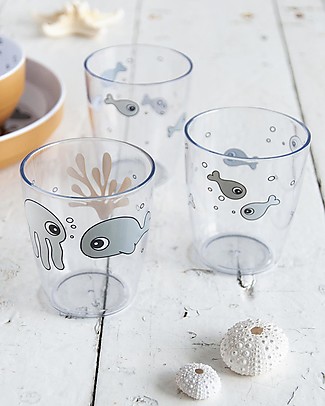 Done By Deer Set da 3 Mini-Bicchieri Yummy Sea Friends - Grigio/Mostarda Bicchieri