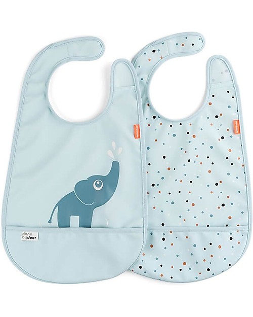 Done By Deer Set da Due Bavaglini Impermeabili con Tasca Deer Friends - Elphee - Blu - certificato Oeko-Tex Bavagli Impermeabili con Tasca