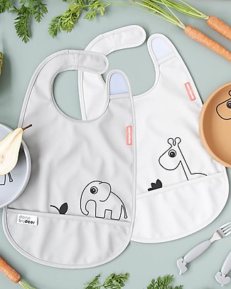 Done By Deer Set da Due Bavaglini Impermeabili con Tasca Deer Friends - Grigio/Beige Bavagli Classici