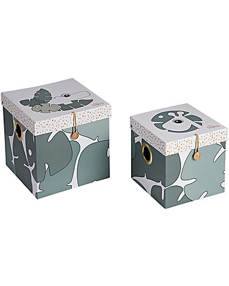Done By Deer Set di 2 Scatole Portaoggetti Tiny Tropics, Verde - Large Contenitori Portaoggetti