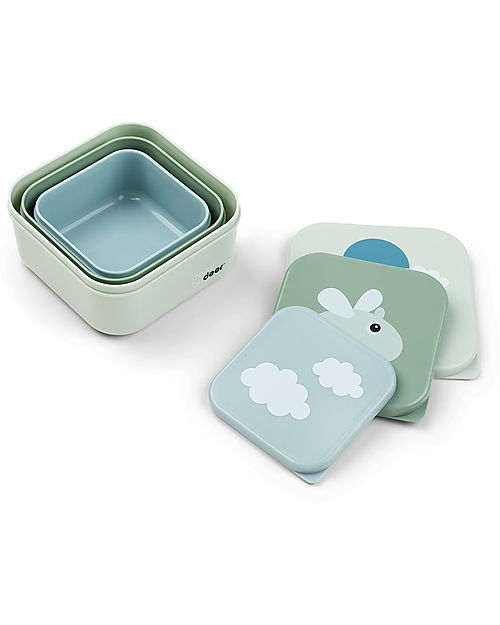 Done By Deer Set di 3 Contenitori Merenda - Happy Clouds - Verde Porta Merenda
