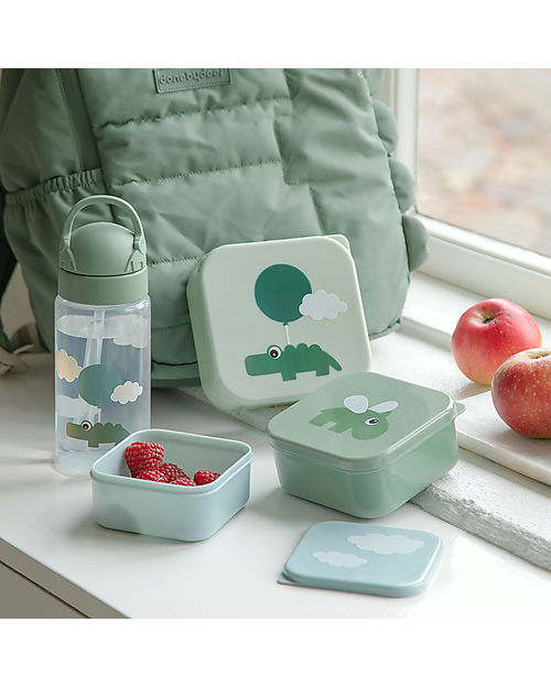 Done By Deer Set di 3 Contenitori Merenda - Happy Clouds - Verde Porta Merenda