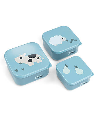 Done By Deer Set di 3 Contenitori Merenda - Tiny Farm - Blu Contenitori per Alimenti