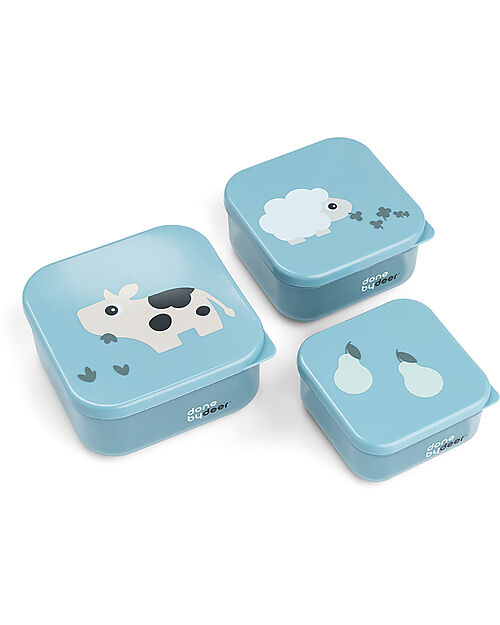 Done By Deer Set di 3 Contenitori Merenda - Tiny Farm - Blu Porta Merenda