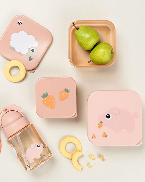 Done By Deer Set di 3 Contenitori Merenda - Tiny Farm - Cipria Contenitori per Alimenti