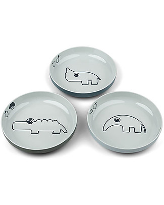 Done By Deer Set di 3 Mini Piatti Yummy Deer Friends Blu - Sicuro e Resistente Piatti e Scodelle