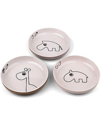 Done By Deer Set di 3 Mini Piatti Yummy Deer Friends Rosa Cipria - Sicuro e Resistente Piatti e Scodelle