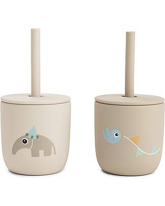 Done By Deer Set of 2 Straw Cup 120 ml - Celebration - Sand - 100% Food Grade Silicone - 12m+ Beakers