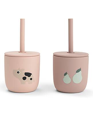 Done By Deer Set of 2 Straw Cup 120 ml - Tiny Farm - Powder - 100% Food Grade Silicone - 12m+ Cups