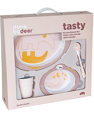 Done By Deer Set Pappa Baby Contour, Rosa Cipria/Oro - Con piatto, ciotola, tazza e cucchiaio Set Pappa