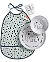Done By Deer Set Pappa Baby Happy Dots, Celeste - 3 pezzi + bavaglino impermeabile! Set Pappa