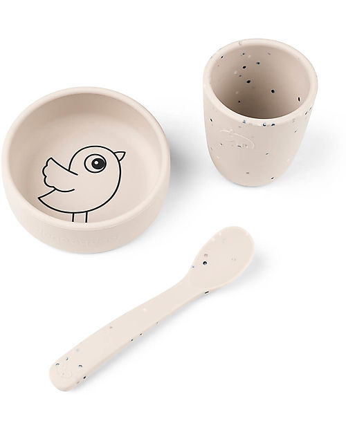 Done By Deer Set Pappa Birdee First Meal - 3 pezzi - Sabbia - in Silicone Set Pappa