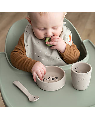 Done By Deer Set Pappa Birdee First Meal - 3 pezzi - Sabbia - in Silicone Set Pappa