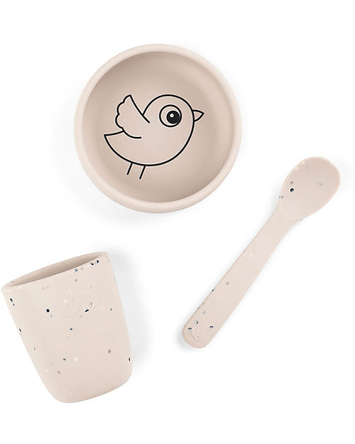 Done By Deer Set Pappa Birdee First Meal - 3 pezzi - Sabbia - in Silicone Set Pappa