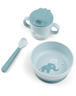 Done By Deer Set Pappa - Ciotola Tazza e Cucchiaio - Elphee - Blu - 100% PP Alimentare Set Pappa