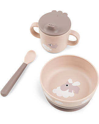 Done By Deer Set Pappa - Ciotola Tazza e Cucchiaio - Happy Clouds - Rosa Cipria - 100% PP Alimentare Set Pappa