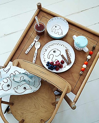 Done By Deer Set Pappa First Meal Happy Dots, Celeste - Con ciotola, cucchiaio, tazza con manici e beccuccio Set Pappa