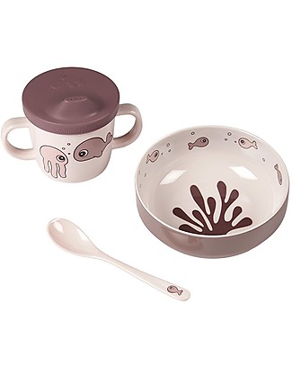 Done By Deer Set Pappa First Meal Sea Friends - Cipria - Ciotola+Cucchiaio+Tazza con Beccuccio Set Pappa