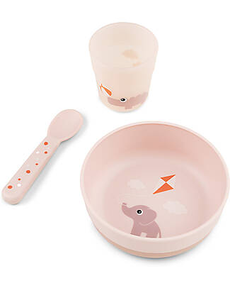 Done By Deer Set Pappa Foodie - Ciotola Bicchiere e Cucchiaio - Elphee & Croco - Cipria - 100% PP Alimentare Set Pappa